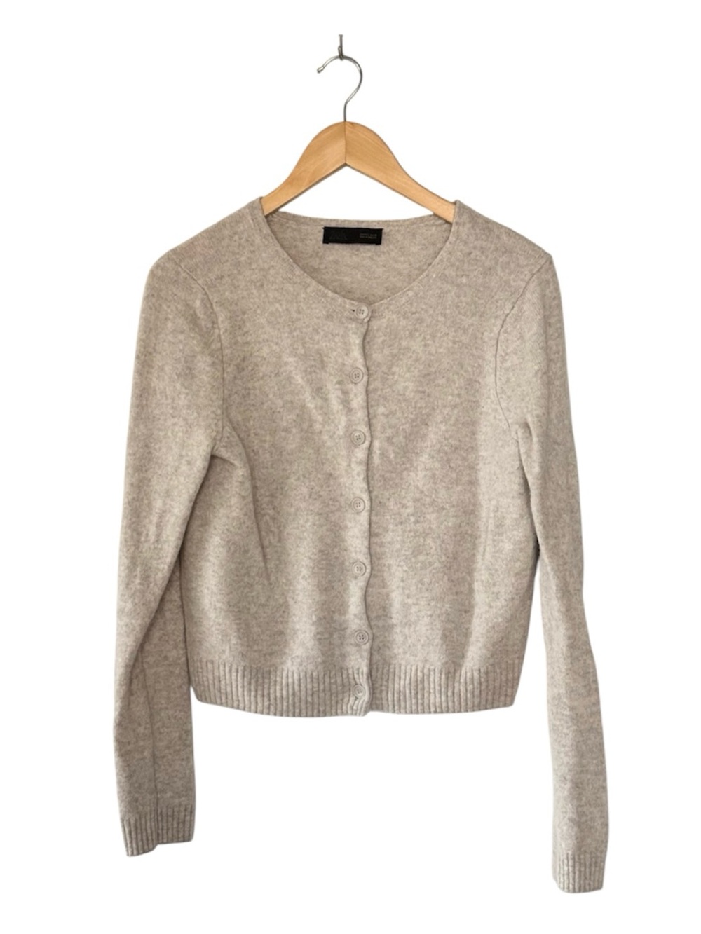 Zara Knit Button-Front Cardigan - Light Taupe Minimalist Sweater L